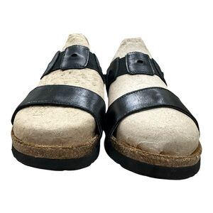 Naot Women’s Size 41 Black Leather Two‎ Strap Cork Slide Sandals Crystal
